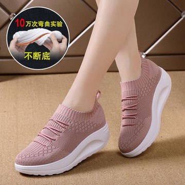 睿登搖搖鞋女鞋厚底2025秋新款鞋子一腳套腳網面鞋透氣運動鞋