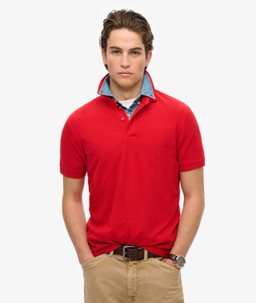 Superdry Men's City Pique Polo Shirt Red Size: L