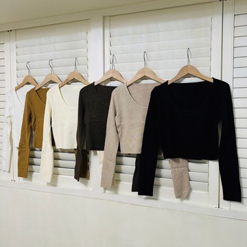 【JF_WWIT 現貨】短版 圓領針織坑條上衣 A005