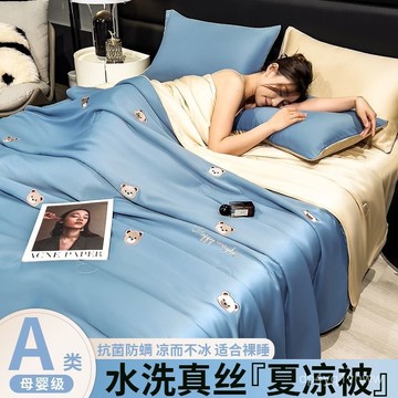 🔥臺灣出貨🔥冰絲刺繡夏被涼感空調被單雙人可機洗水洗夏季純色四件套夏涼被子