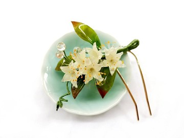 清新橙花 仙氣熱縮花古風髮簪髮飾飾品配件