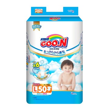 (買2送1箱衛生紙)【GOO.N 日本大王】國際版輕薄舒爽黏貼型紙尿褲（L50片X4包／箱）廠商直送