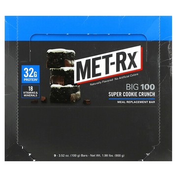 MET-Rx, Big 100，Meal Replacement Bar，超級曲奇餅乾，9 塊，每塊 3.52 盎司（100 克）