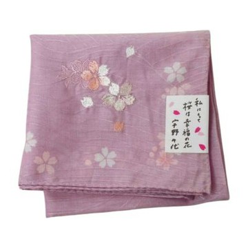 宇野千代日本製繽紛櫻花刺繡圖騰品牌風格帕領巾(粉紫色系/50CM)