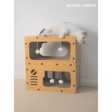 LIZI貓抓板雙層貓窩一體耐磨耐抓四季通用不掉屑立式貓爪板貓抓盆