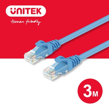 UNITEK 24K鍍金頭CAT6網路線3M(藍色)