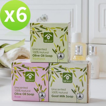 【希臘BIOESTI】高純度頂級橄欖馬賽皂200克6入組(經典原味/山羊奶/玫瑰)