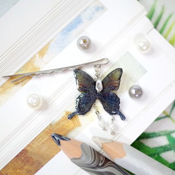 臺灣特有種 琉璃帶鳳蝶 一字夾 髮夾