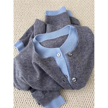 春秋chic灰色假兩件時尚洋氣上衣開衫洋氣獨特別致女士針織薄外套