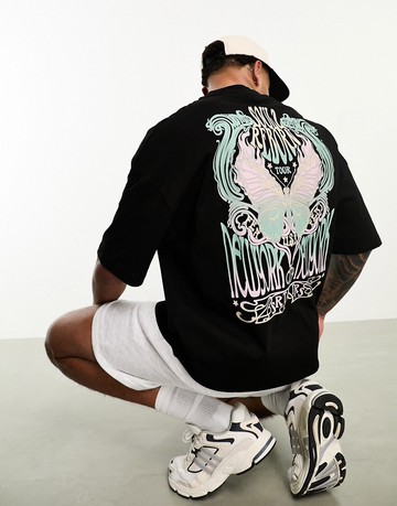 ASOS DESIGN oversized t-shirt in black with back butterfly print
