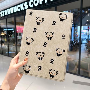 簡約小熊2021款ipad10保護套pro2020蘋果mini6外套ipod9迷你4殼air5適用2平板3帶筆槽第十代三折2022防摔2019
