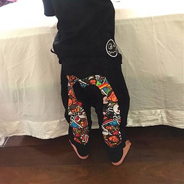 潮牌apezoo童裝秋季大M哈倫褲毛圈男女童字寶寶純棉大PP運動長褲