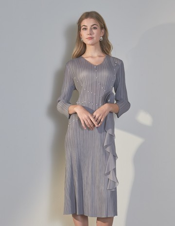 ★【喜芝梅】法式晚會腰間立體大花連衣洋裝(四色；F) 223460803