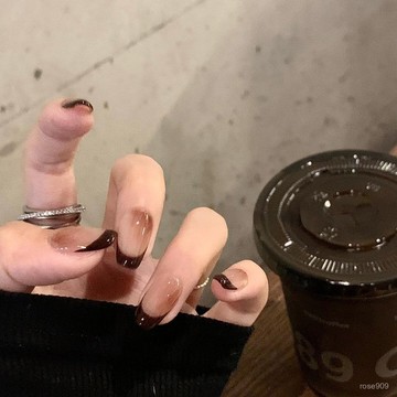 💕加一出品💕【硃古力】暈染法式手工穿戴甲純手作短款氣質顯白美甲貼片假指甲精緻穿戴甲 HNEP