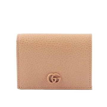 GUCCI GG MARMONT 新款荔枝皮革卡片小短夾(玫瑰粉)