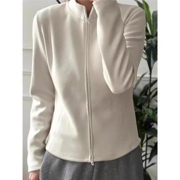 白色雙拉鏈立領短款衛衣外套女秋冬胖mm修身顯瘦內搭外穿開衫上衣