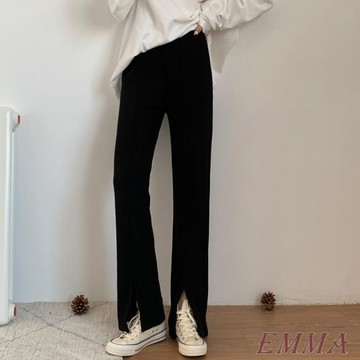 夏季新款休閑開叉長褲 墜感開叉冰絲闊腿褲女 胖mm大碼 高腰直筒褲 寬鬆顯瘦拖地褲  韓版寬鬆顯瘦百搭  寬腿褲  長褲