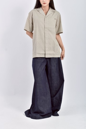 (M) n 21質感棉質純棉圓圖短袖花黃色襯衫上衣