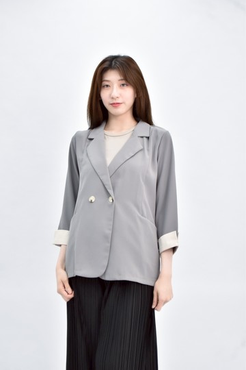 (S) fashion weariro 棉質西裝反折七分袖灰色外套