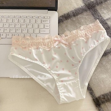 DUYI~夢詩 內褲女軟糖甜心~純欲甜美愛心蕾絲低腰冰絲緞面純棉襠女士三角褲