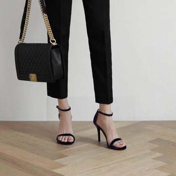 涼鞋女2022夏季新款百搭性感細跟中跟露趾真皮一字扣帶高跟女鞋