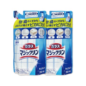 KAO (2袋超值組)日本玻璃鏡面去污光亮濃密泡沫噴霧清潔劑補充包350ml/藍白袋
