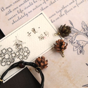 皮革 柳杉毬果 編織手鍊