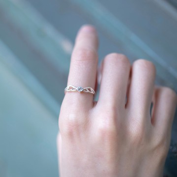 藍托帕石925純銀天使翅膀戒指 可調式戒指