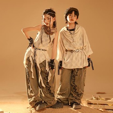 少兒街舞兒童潮服嘻哈童裝潮牌男童套裝hiphop炸街酷帥短袖演出服