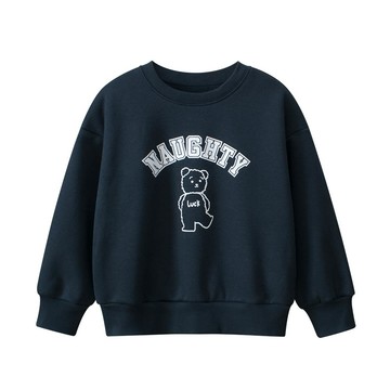 27KIDS - 加絨棉混紡長袖上衣/大學T-NAUGHTY熊-藏青