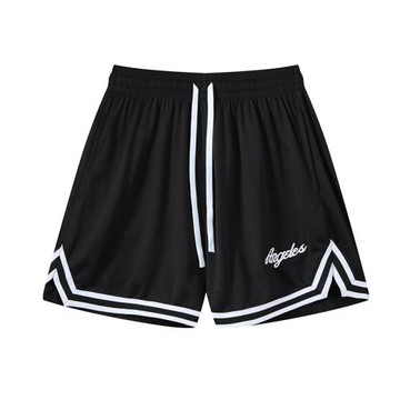美式短褲網眼籃球褲男士健身跑步冰絲速干運動寬松訓練刺繡五分褲
