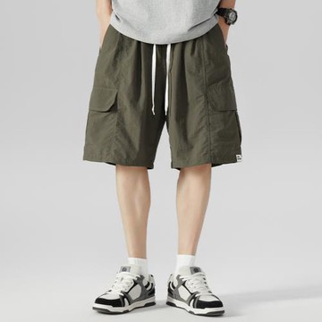 美式工裝冰絲速干短褲潮胖子直筒5五分褲加肥加大碼休閑中褲夏天