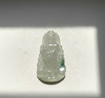 冰種飄藍花翡翠觀音菩薩 | 天然緬甸玉翡翠A貨 | 送禮