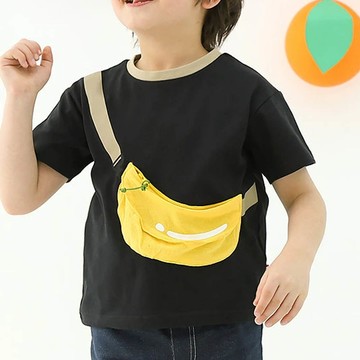 日本 ZOOLAND - 水果天堂 可愛包包造型短袖上衣-香蕉-黑