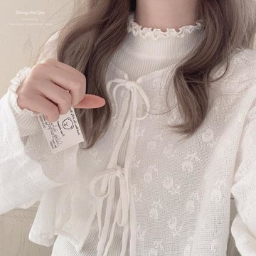 *包芯紗 純色基礎款 花邊領 半高領 針織打底衫 K