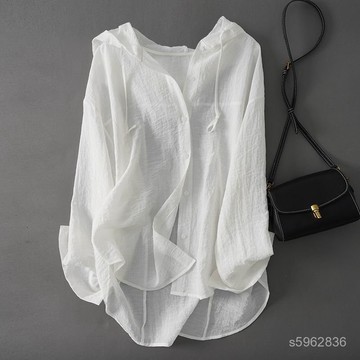 💯臺灣出貨💯防曬外套💯【防曬顯瘦】春夏新款連帽防曬服長袖襯衫外套薄款寬鬆休閒襯衣透氣上衣💯免運 YB2P