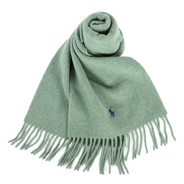 POLO Ralph Lauren刺繡小馬雙側流蘇羊毛圍巾(淺綠)780805-360｜GoBrand購名牌