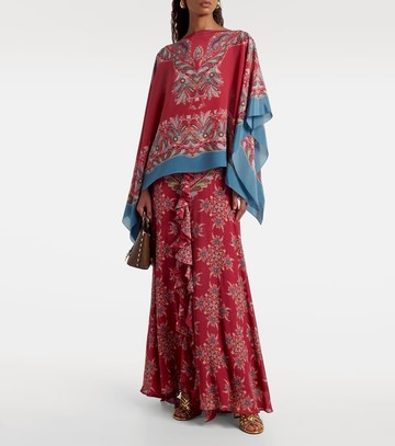 Etro Asymmetrical floral silk crêpe poncho