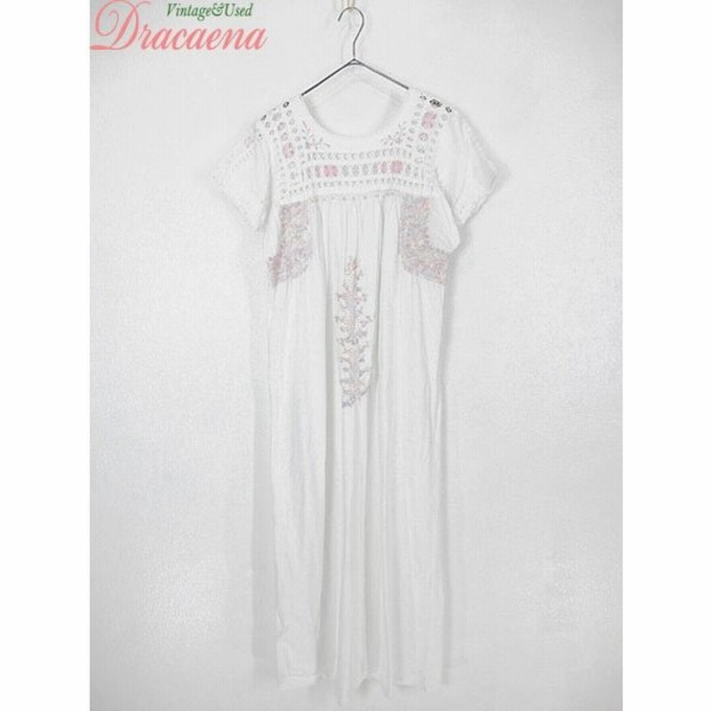 古着 レディース ワンピース サンアントニーノ刺繍 メキシコ かぎ編みレース切替 パステル ロング 半袖 ドレス 古着 通販 Lineポイント最大0 5 Get Lineショッピング