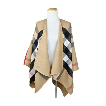 BURBERRY 經典格紋雙色羊兩用毛披肩/斗篷(卡其)_廠商直送