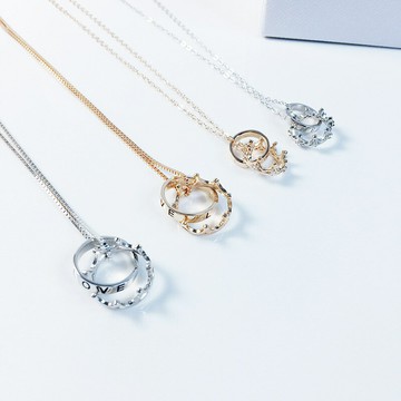 現貨+預購 925純銀項鍊皇冠吊墜-LOVE圓圈相扣情人節生日聖誕節交換禮物女飾品4款74bu56【獨家進口】【米蘭精品】