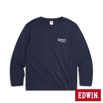 EDWIN 男裝 簡約印花基本長袖T恤-丈青色