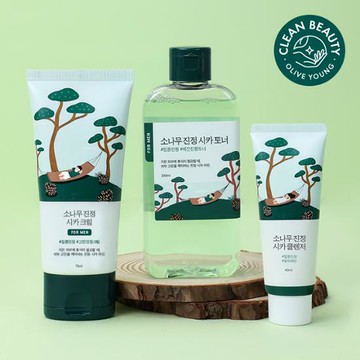 ROUND LAB For Men Pine Calming Toner/Cream Set (+Cleanser 40mL)