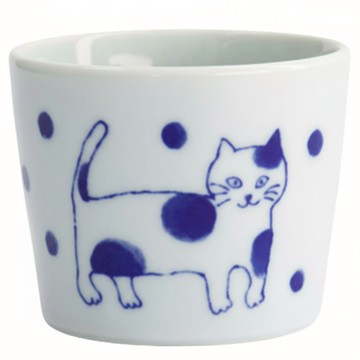 佐和陶瓷 豬口杯 陶瓷 200mL  藍三貓 白色  1個