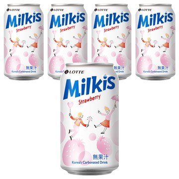 LOTTE 樂天 Milkis 草莓優格氣泡飲 340ml - 韓國人氣飲品  5罐