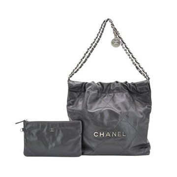 二手品 Chanel 22 羊皮銀logo小號肩背包(AS3260-灰)