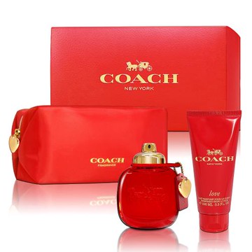 COACH 時尚戀紅女性淡香精 90ML禮盒(淡香精90ml+身體乳100ml+盥洗包)