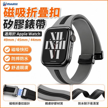 新款磁吸折疊扣 矽膠防摔防水 適用於 Apple Watch 9 8 7 SE 蘋果手錶錶帶45mm 44mm 49mm