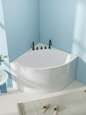 【快速出貨】 免運 可開發票 亞克力家用小戶型三角形浴缸迷你坐式深泡扇形單裙邊民宿酒店浴盆~優樂悅