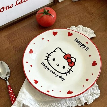 kitty餐盤🎀 陶瓷盤凱蒂貓盤子家用可愛釉下彩沙拉餐具大容量卡通 陶瓷餐盤 早餐盤 瓷盤 早午餐盤 可愛餐盤 餐具